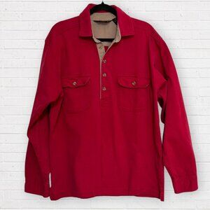 EDDIE BAUER Vintage Black Label Red Rugby Style Polo Shirt Top Tunic Button L